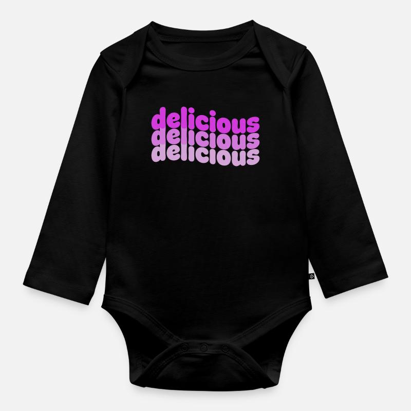 Delicious Typo Gradient Pattern - Organic Longsleeve Baby Bodysuit - black
