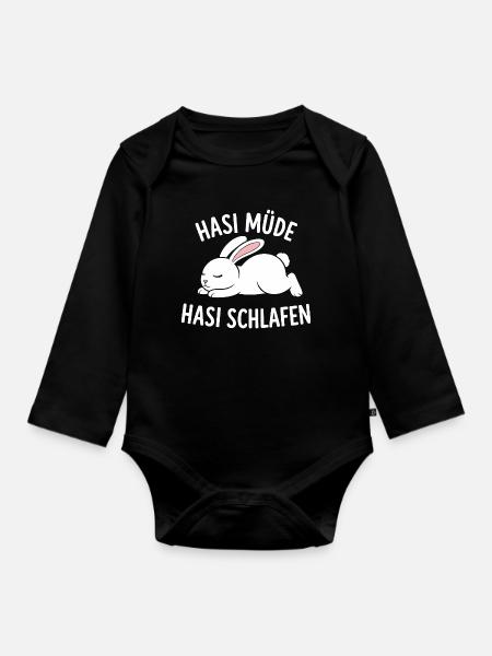 Hasi Müde Hasi Schlafen Niedlicher Hase - Baby Bio-Langarm-Body - Schwarz