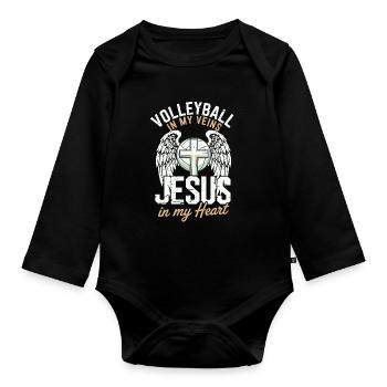 Volley-ball et Jésus – Conception d’une croix avec des ailes - Body Bébé bio manches longues - noir - Devant