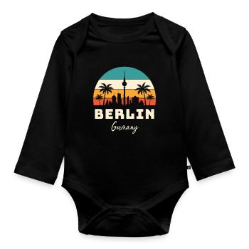 Berlin Germany – Retro skyline in sunset look - Organic Longsleeve Baby Bodysuit - black - Front