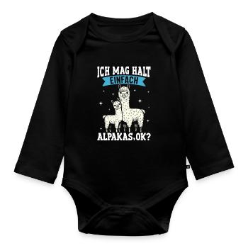 Alpaca Fan I JUST LIKE ALPACAS Funny - Organic Longsleeve Baby Bodysuit - black - Front