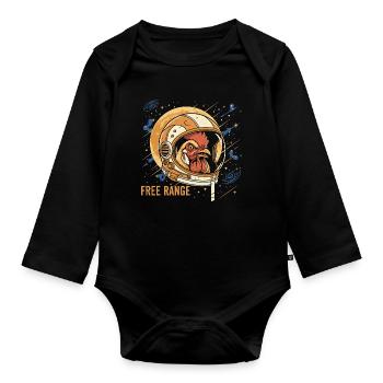 Weltraumhuhn im Astronautenhelm - Baby Bio-Langarm-Body - Schwarz - Vorne