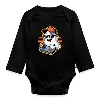 Retro Gamer Halloween Geist - Baby Bio-Langarm-Body - Schwarz - Vorne