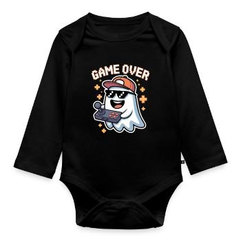 Retro Gamer Halloween Geist - Baby Bio-Langarm-Body - Schwarz - Vorne