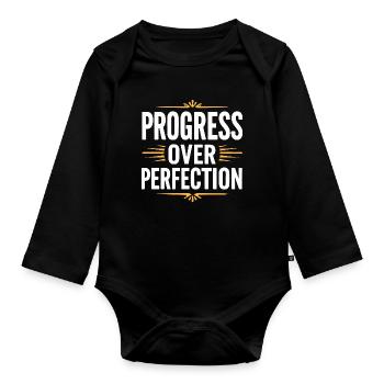 Fortschritt statt Perfektion Zurück zur Schule Leh - Baby Bio-Langarm-Body - Schwarz - Vorne
