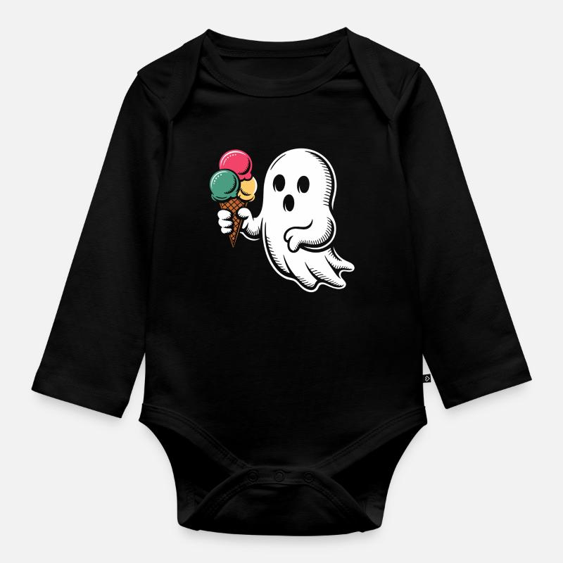 Fantôme avec glace - Body Bébé bio manches longues - noir