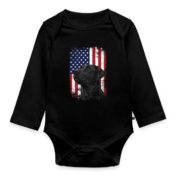 Laboratoire patriotique avec scène de chasse au drapeau américain - Body Bébé bio manches longues - noir - Devant