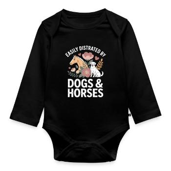 Hunde & Pferde Ablenkung Motiv - Baby Bio-Langarm-Body - Schwarz - Vorne