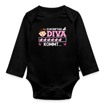 Bald Mama ZUKÜNFTIGE DIVA KOMMT Lustiges - Baby Bio-Langarm-Body - Schwarz - Vorne