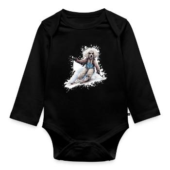 Poodle Dog Ski Skiing - Organic Longsleeve Baby Bodysuit - black - Front