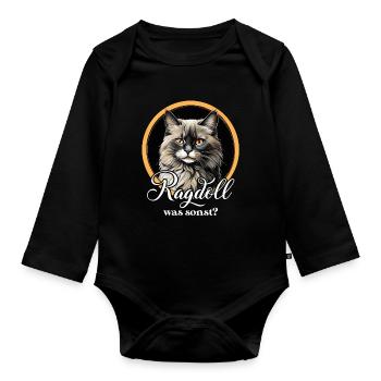 Ragdoll Katzenportrait Kreis - Baby Bio-Langarm-Body - Schwarz - Vorne