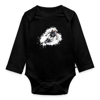 Astronaut Ski Skifahren - Baby Bio-Langarm-Body - Schwarz - Vorne
