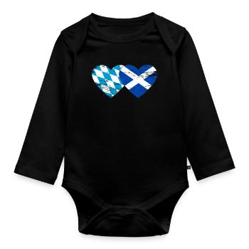 Bavaria Scotland flag heart used - Organic Longsleeve Baby Bodysuit - black - Front