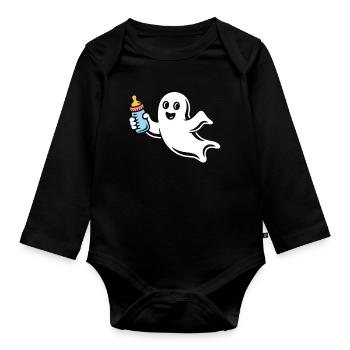 Cuddly Ghost Baby Cartoon - Organic Longsleeve Baby Bodysuit - black - Front