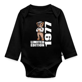 1977 Limited Edition Bär Geburtstag 1977 - Baby Bio-Langarm-Body - Schwarz - Vorne