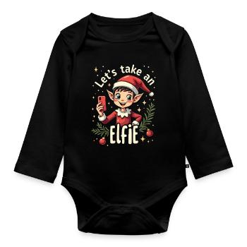 Let's take an elfie - Organic Longsleeve Baby Bodysuit - black - Front