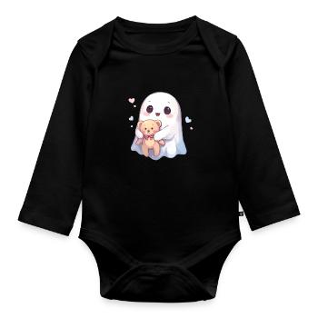 Kawaii Geist mit Teddybär und Herzen - Baby Bio-Langarm-Body - Schwarz - Vorne