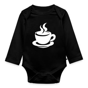Coffee cup with steam minimalist design - Organic Longsleeve Baby Bodysuit - black - Front