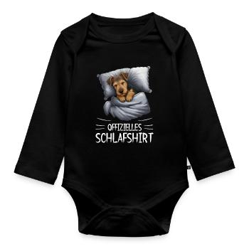 Offizielles Schlafshirt Airedale Terrier Hund - Baby Bio-Langarm-Body - Schwarz - Vorne