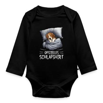Beagle Sleep Shirt Cuddly Blanket - Organic Longsleeve Baby Bodysuit - black - Front