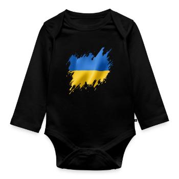 Flag of Ukraine, torn style - Organic Longsleeve Baby Bodysuit - black - Front