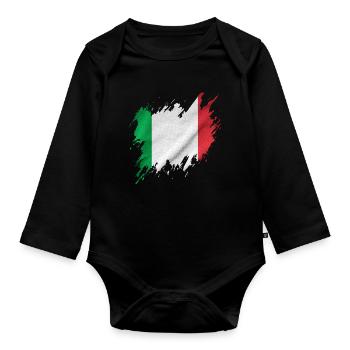 Flagge Italiens, abgerissen Stil - Baby Bio-Langarm-Body - Schwarz - Vorne