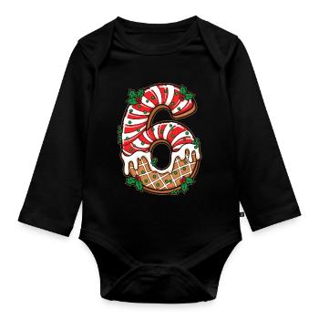 Christmas Numeral 6 Frosting - Organic Longsleeve Baby Bodysuit - black - Front