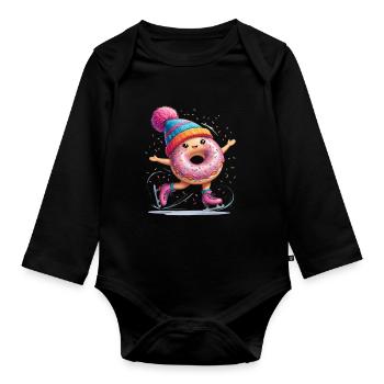 Donut auf Schlittschuhen mit Konfetti - Baby Bio-Langarm-Body - Schwarz - Vorne