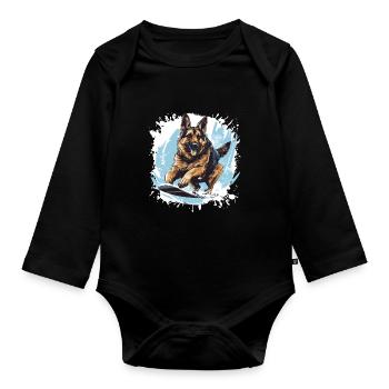 German Shepherd Dog Snowboard - Organic Longsleeve Baby Bodysuit - black - Front