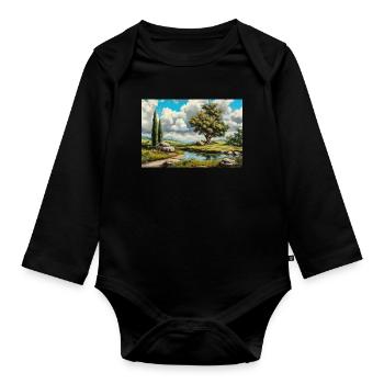 Illustration of a natural landscape - Organic Longsleeve Baby Bodysuit - black - Front