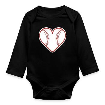 Baseball Heart Design Love Baseball - Organic Longsleeve Baby Bodysuit - black - Front