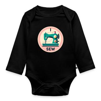 Vintage Sewing Machine Silhouette - Organic Longsleeve Baby Bodysuit - black - Front