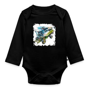 Farbige Blueprint Dreschmaschine, CAD-Design - Baby Bio-Langarm-Body - Schwarz - Vorne