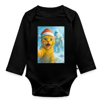  cat, Santa hat, Yeti, Christmas, snow, meme,selfi - Baby Bio-Langarm-Body - Schwarz - Vorne