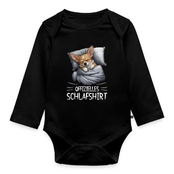Offizielles Schlafshirt Chihuahua Hund - Baby Bio-Langarm-Body - Schwarz - Vorne