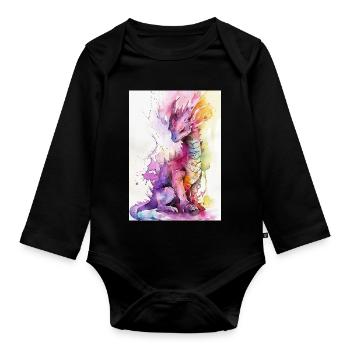 Rainbow Watercolor Dragon - Organic Longsleeve Baby Bodysuit - black - Front