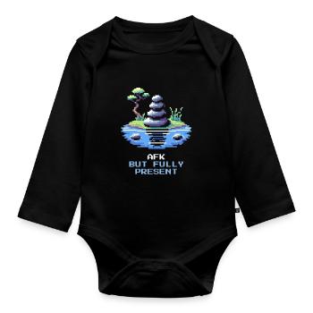 AFK, but fully present | Mindfulness, Meditation - Organic Longsleeve Baby Bodysuit - black - Front