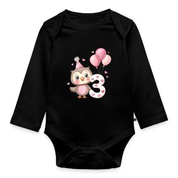 Troisième anniversaire hibou avec ballons - Body Bébé bio manches longues - noir - Devant