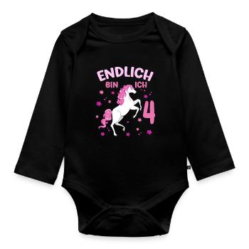4 Jahre alt Pferd Endlich Bin Ich 4 Mädchen 4. - Baby Bio-Langarm-Body - Schwarz - Vorne