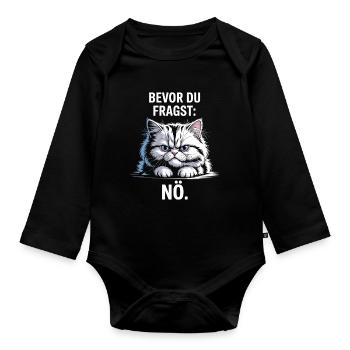 Before you ask: Nope, cat, morning grouch, no cats - Organic Longsleeve Baby Bodysuit - black - Front