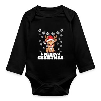 Reindeer - Merry Christmas - Organic Longsleeve Baby Bodysuit - black - Front