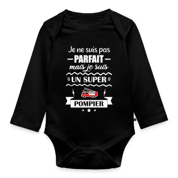 Super Firefighter Fire Hero Fire Truck - Organic Longsleeve Baby Bodysuit - black - Front