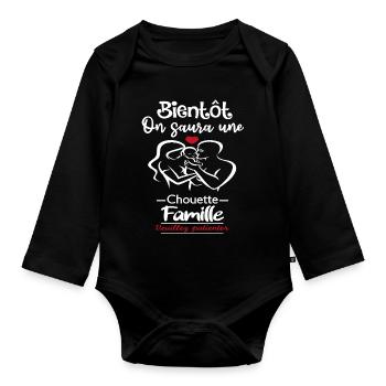 Bientôt, on saura une chouette famille - Body Bébé bio manches longues - noir - Devant