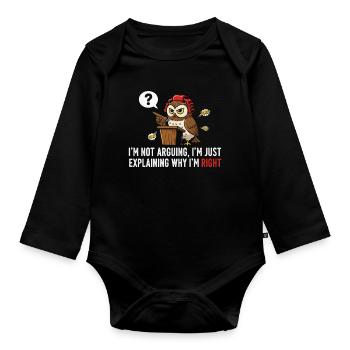 Owl Debater at Podium - Organic Longsleeve Baby Bodysuit - black - Front
