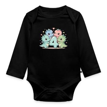 4ème anniversaire Dino dinosaure 4 ans cadeau - Body Bébé bio manches longues - noir - Devant