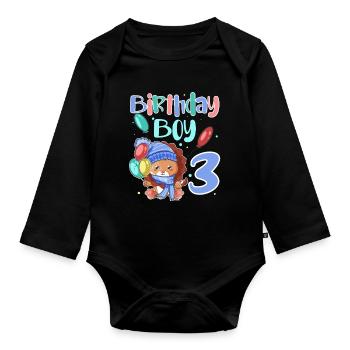 3ème anniversaire Leo - Body Bébé bio manches longues - noir - Devant