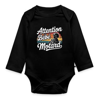 Attention Bébé Motard - Body Bébé bio manches longues - noir - Devant