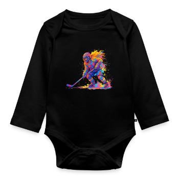 Eishockey Eishockeyspieler Frau - Organic Longsleeve Baby Bodysuit - black - Front