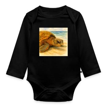 Tortue aquarelle près de la plage - Body Bébé bio manches longues - noir - Devant