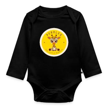 Süsse Giraffe in Stempelmotiv, Zootier Safari Tier - Baby Bio-Langarm-Body - Schwarz - Vorne